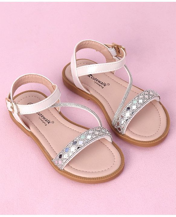 Cute Walk by Babyhug Studded Sandals with Buckle Closure - White