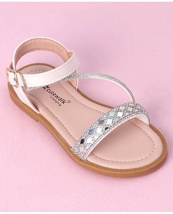 Cute Walk by Babyhug Studded Sandals with Buckle Closure - White