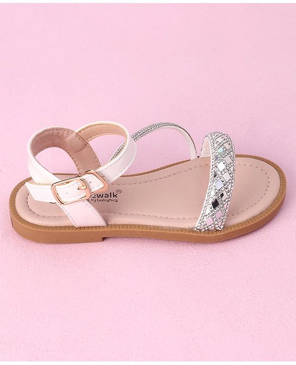 Cute Walk by Babyhug Studded Sandals with Buckle Closure - White