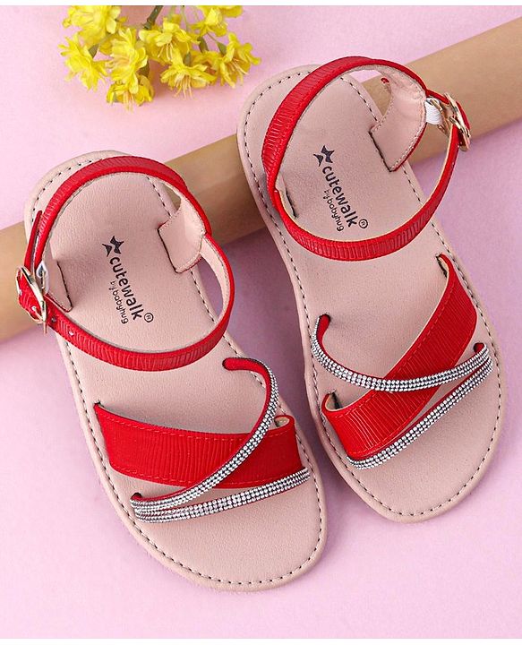 Cute Walk by Babyhug Buckle Closure Sandals with Stud Detailing - Red