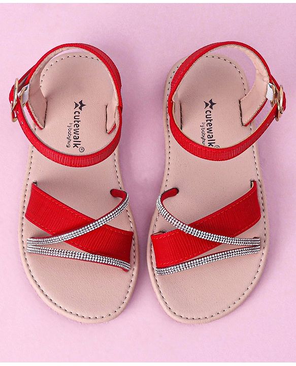 Cute Walk by Babyhug Buckle Closure Sandals with Stud Detailing - Red