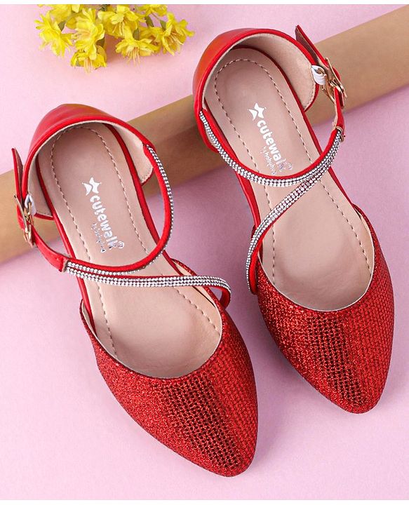 Cute Walk by Babyhug Shimmery & Studded Bellies with Buckle Closure - Red