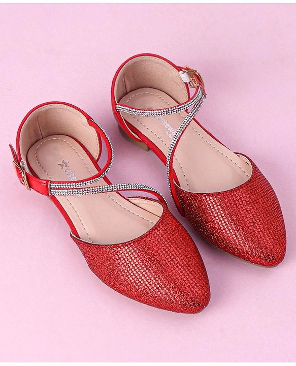 Cute Walk by Babyhug Shimmery & Studded Bellies with Buckle Closure - Red