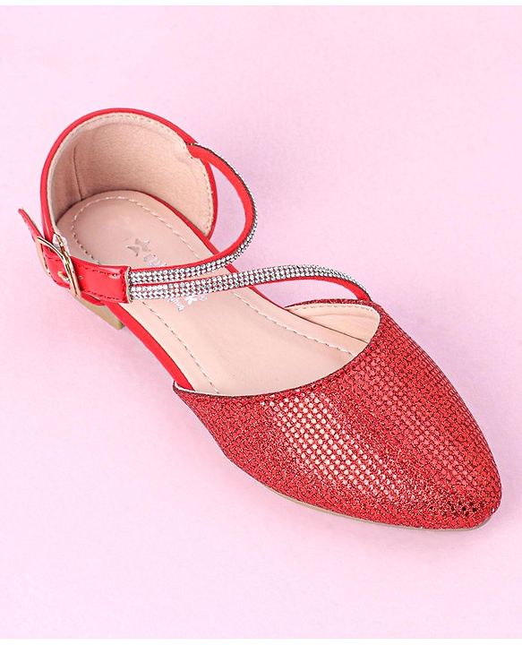 Cute Walk by Babyhug Shimmery & Studded Bellies with Buckle Closure - Red