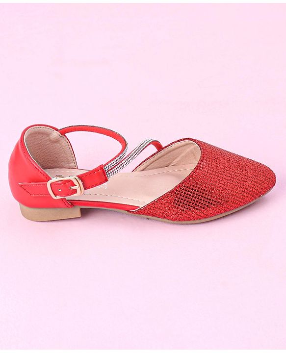 Cute Walk by Babyhug Shimmery & Studded Bellies with Buckle Closure - Red