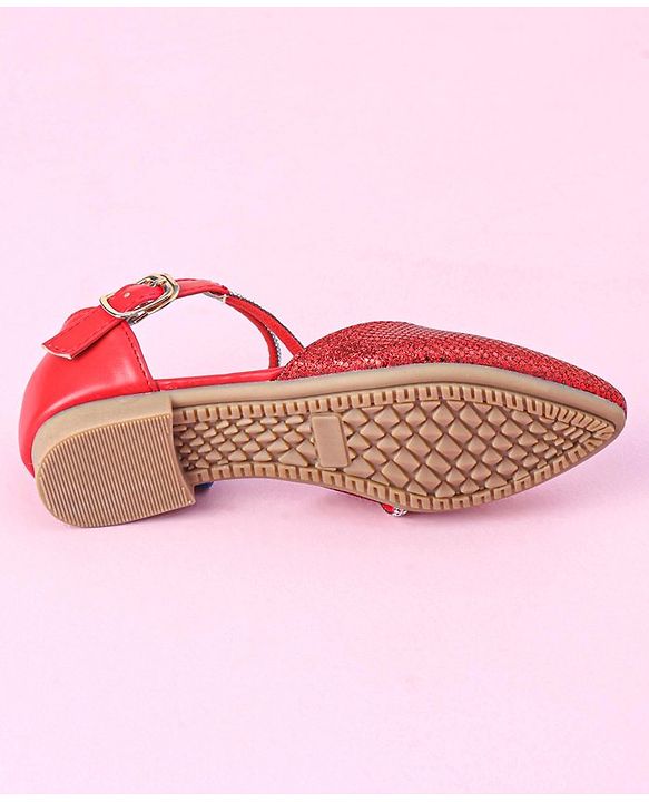 Cute Walk by Babyhug Shimmery & Studded Bellies with Buckle Closure - Red