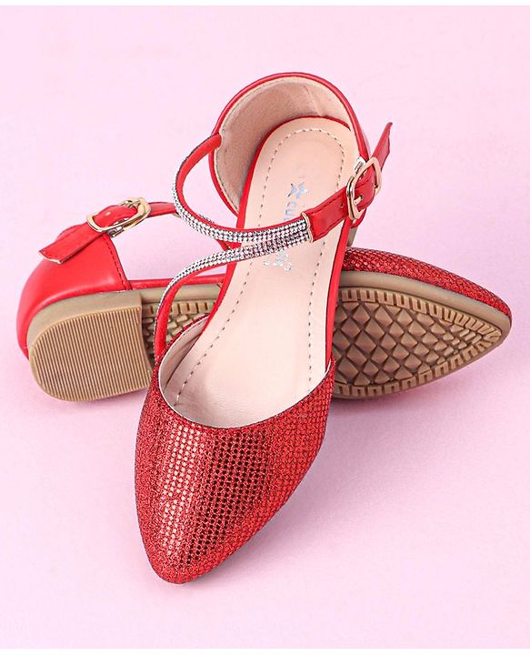 Cute Walk by Babyhug Shimmery & Studded Bellies with Buckle Closure - Red