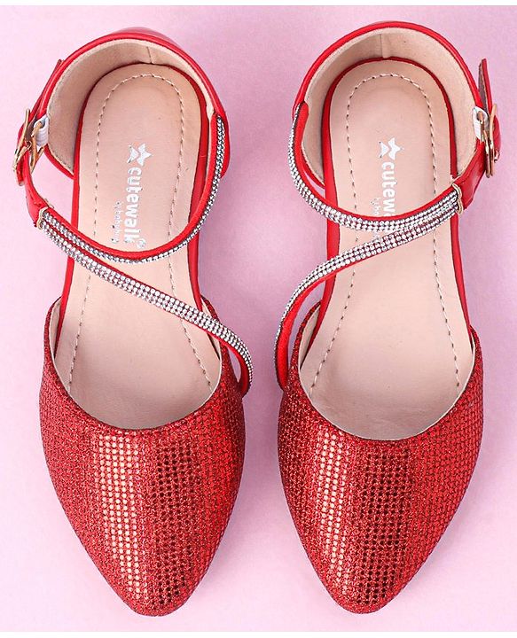 Cute Walk by Babyhug Shimmery & Studded Bellies with Buckle Closure - Red
