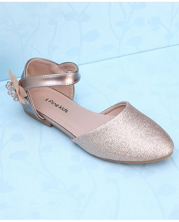 Pine Kids Velcro Closure Shimmer Striped Bellies with Floral Applique - Beige