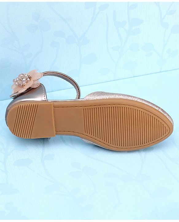 Pine Kids Velcro Closure Shimmer Striped Bellies with Floral Applique - Beige