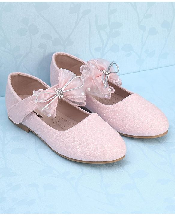Pine Kids Velcro Closure Bellies with Mesh Bow Applique - Pink