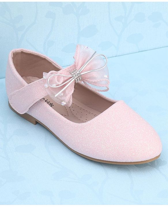 Pine Kids Velcro Closure Bellies with Mesh Bow Applique - Pink