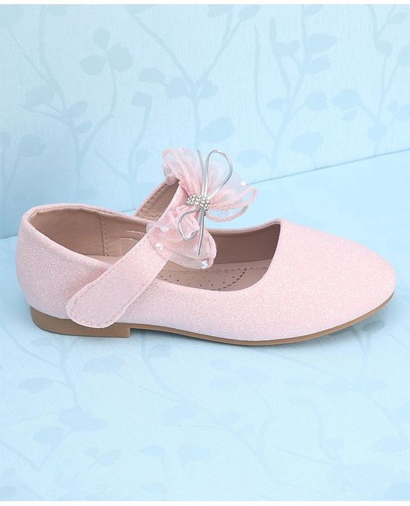 Pine Kids Velcro Closure Bellies with Mesh Bow Applique - Pink