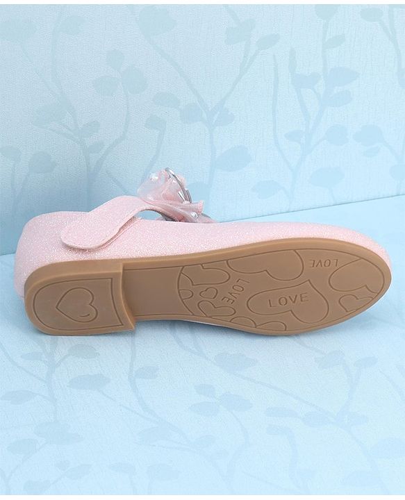 Pine Kids Velcro Closure Bellies with Mesh Bow Applique - Pink