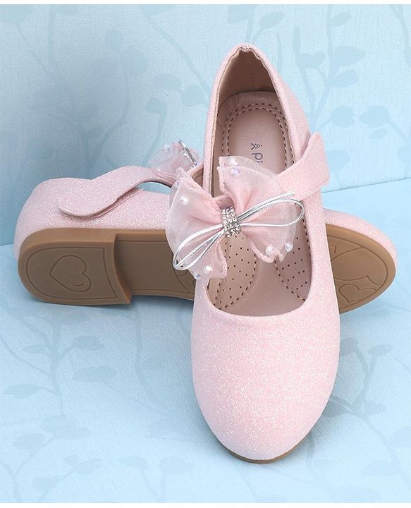 Pine Kids Velcro Closure Bellies with Mesh Bow Applique - Pink