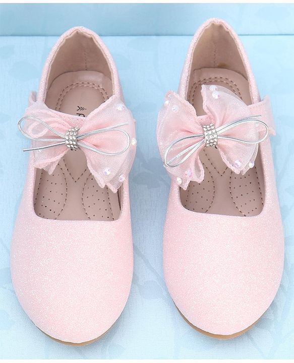 Pine Kids Velcro Closure Bellies with Mesh Bow Applique - Pink