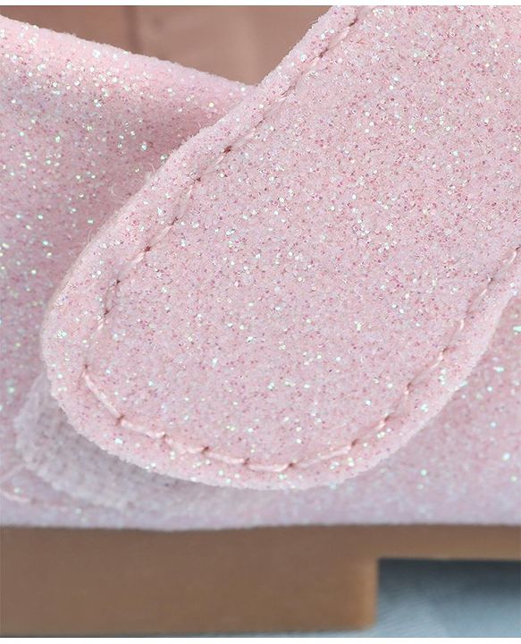 Pine Kids Velcro Closure Bellies with Mesh Bow Applique - Pink