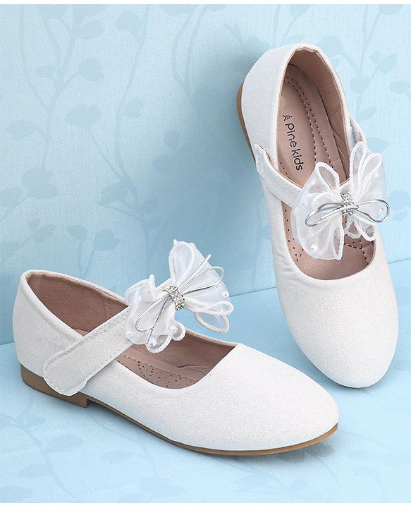 Pine Kids Velcro Closure Bellies with Mesh Bow Applique - Pink
