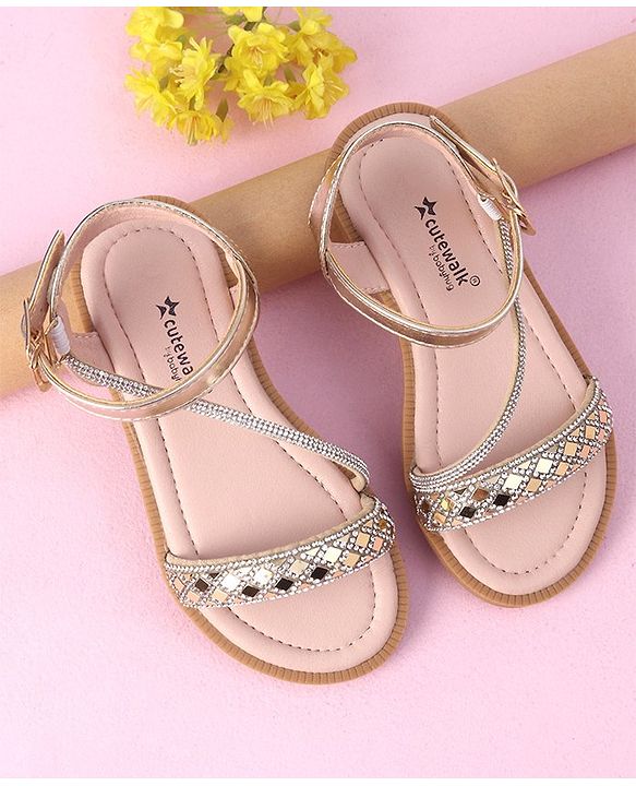 Cute Walk by Babyhug Studded Sandals with Buckle Closure - Golden