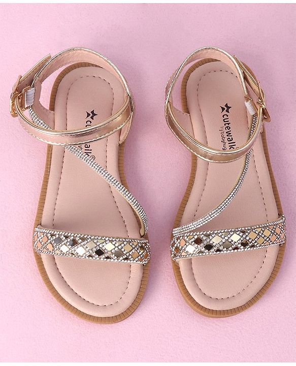 Cute Walk by Babyhug Studded Sandals with Buckle Closure - Golden