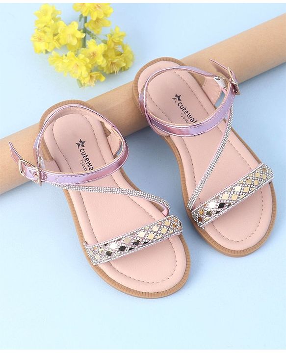 Cute Walk by Babyhug Studded Sandals with Buckle Closure - Pink