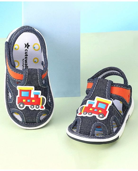 Cute Walk by Babyhug Velcro Closure casual Sandals with Engine Applique - Blue