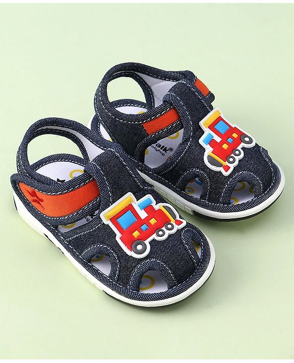 Cute Walk by Babyhug Velcro Closure casual Sandals with Engine Applique - Blue