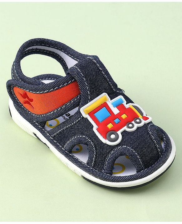 Cute Walk by Babyhug Velcro Closure casual Sandals with Engine Applique - Blue