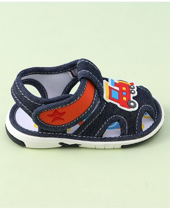 Cute Walk by Babyhug Velcro Closure casual Sandals with Engine Applique - Blue