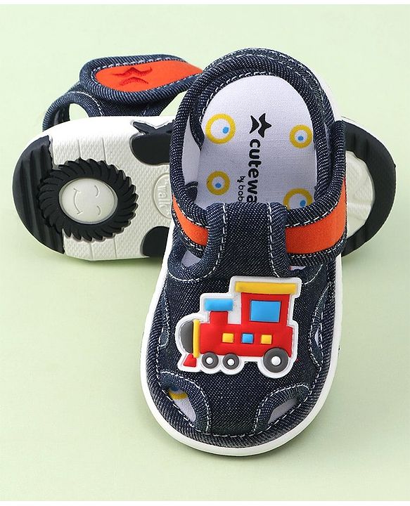 Cute Walk by Babyhug Velcro Closure casual Sandals with Engine Applique - Blue