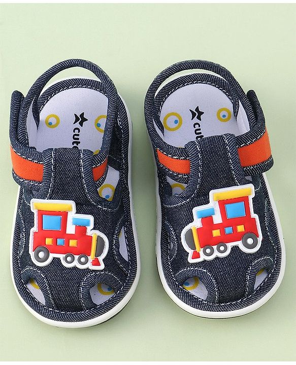 Cute Walk by Babyhug Velcro Closure casual Sandals with Engine Applique - Blue