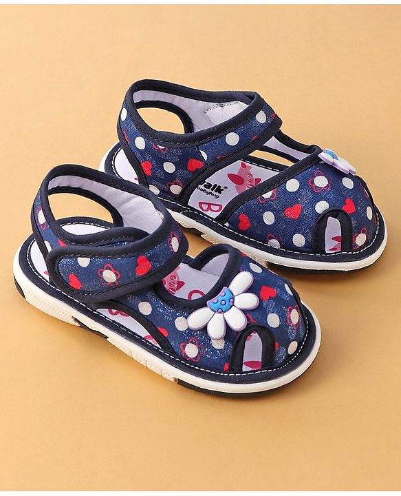Cute Walk by Babyhug Sandals with Velcro Closure Floral Print with Applique - Blue