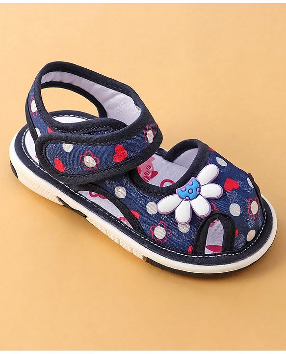 Cute Walk by Babyhug Sandals with Velcro Closure Floral Print with Applique - Blue