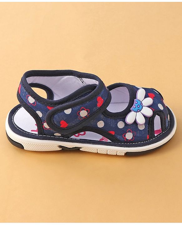 Cute Walk by Babyhug Sandals with Velcro Closure Floral Print with Applique - Blue