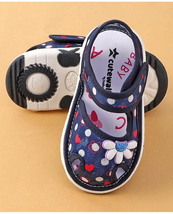 Cute Walk by Babyhug Sandals with Velcro Closure Floral Print with Applique - Blue