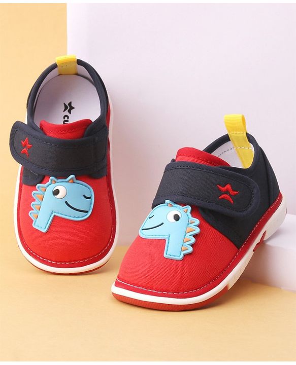 Cute Walk by Babyhug Casual Shoes With Velcro Closure & Dino Applique- Navy Blue & Red
