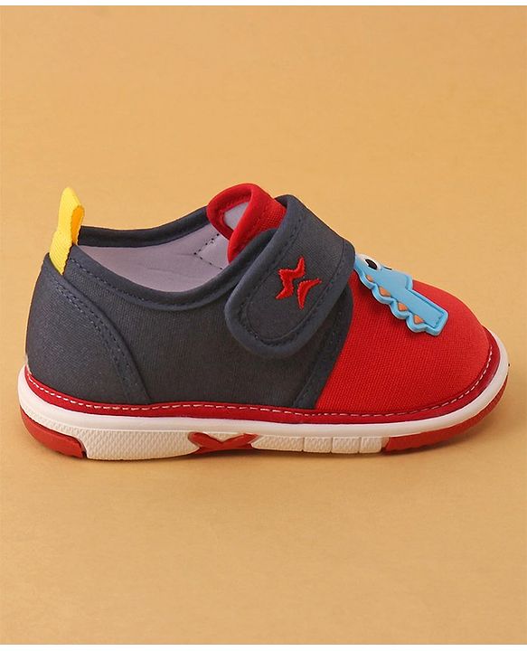 Cute Walk by Babyhug Casual Shoes With Velcro Closure & Dino Applique- Navy Blue & Red