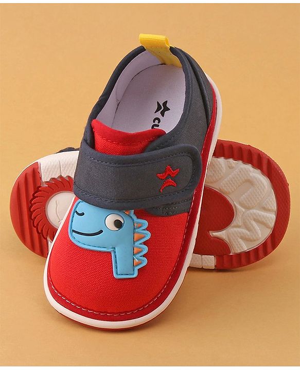 Cute Walk by Babyhug Casual Shoes With Velcro Closure & Dino Applique- Navy Blue & Red