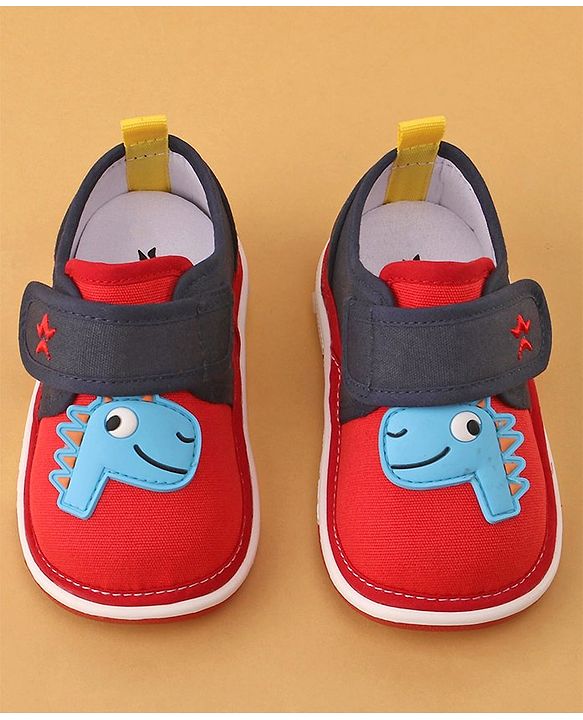 Cute Walk by Babyhug Casual Shoes With Velcro Closure & Dino Applique- Navy Blue & Red
