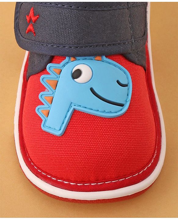 Cute Walk by Babyhug Casual Shoes With Velcro Closure & Dino Applique- Navy Blue & Red