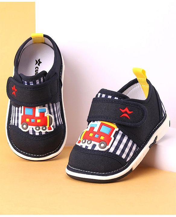 Cute Walk by Babyhug Velcro Closure Casual Shoes with Engine Applique - Navy Blue