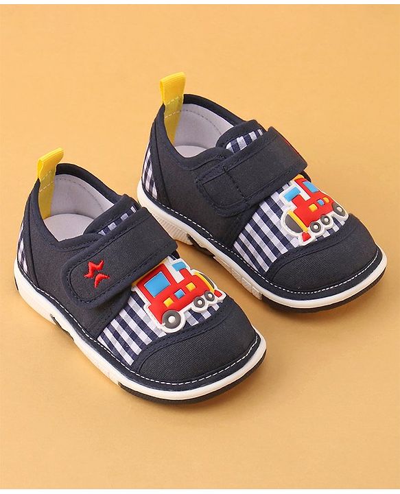 Cute Walk by Babyhug Velcro Closure Casual Shoes with Engine Applique - Navy Blue
