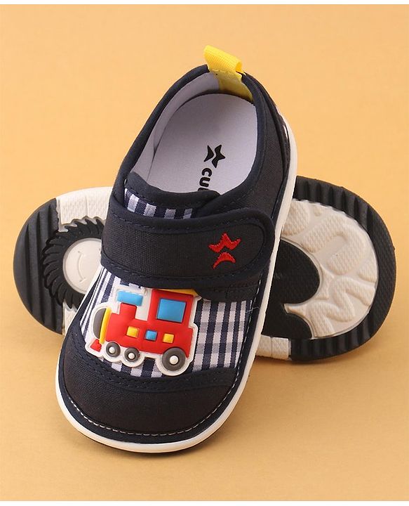 Cute Walk by Babyhug Velcro Closure Casual Shoes with Engine Applique - Navy Blue