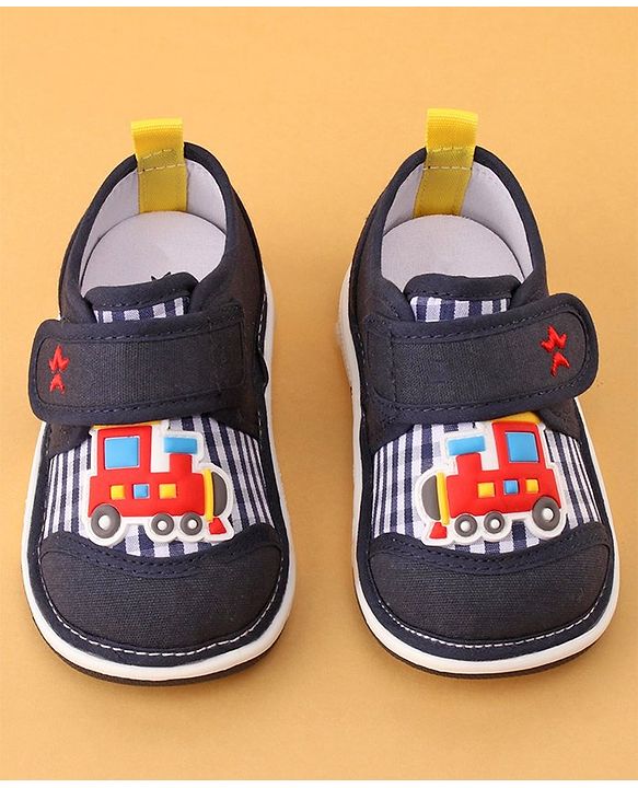 Cute Walk by Babyhug Velcro Closure Casual Shoes with Engine Applique - Navy Blue