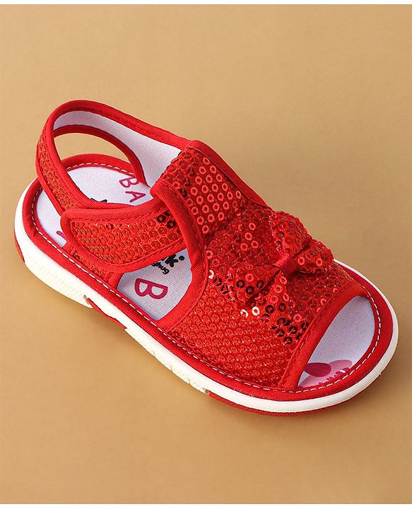 Cute Walk by Babyhug Sandals With Velcro Closure Sequins Detailing & Bow Applique - Red