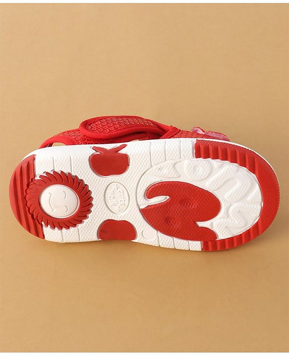 Cute Walk by Babyhug Sandals With Velcro Closure Sequins Detailing & Bow Applique - Red