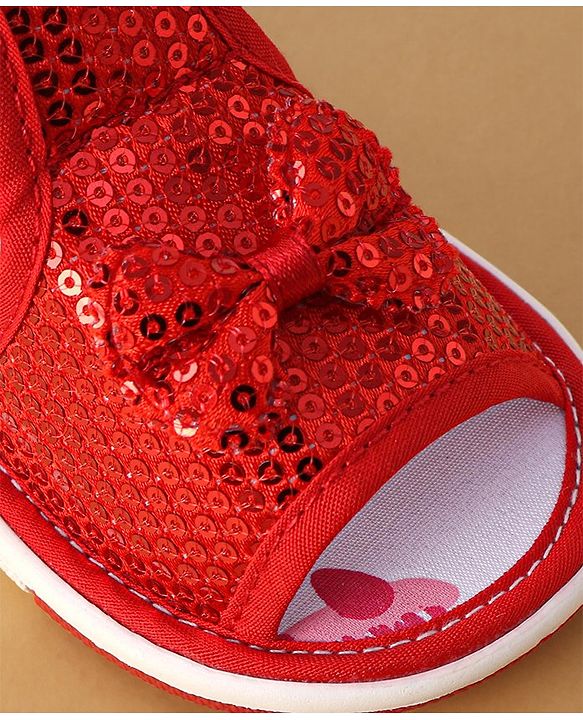 Cute Walk by Babyhug Sandals With Velcro Closure Sequins Detailing & Bow Applique - Red