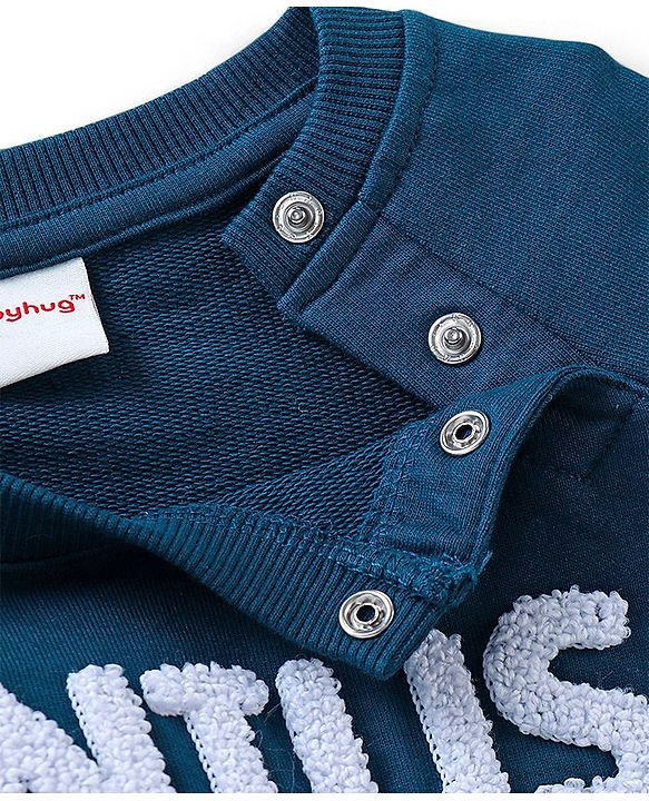 Babyhug Cotton Knit Full Sleeves Sweatshirt with Terry Embroidery & Holographic Foil Detailing - Teal