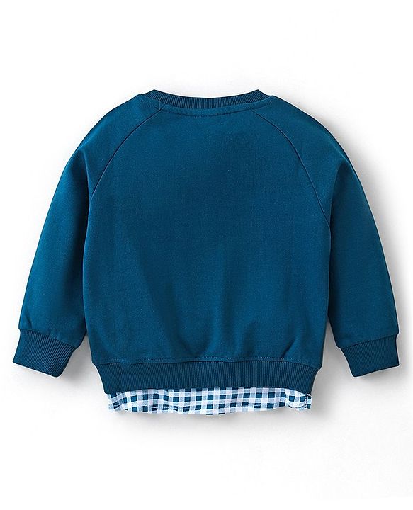 Babyhug Cotton Knit Full Sleeves Sweatshirt with Terry Embroidery & Holographic Foil Detailing - Teal