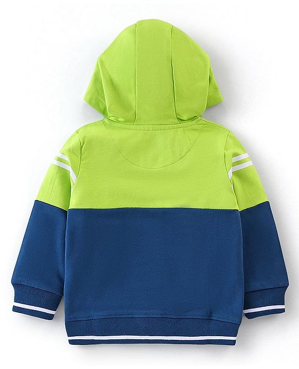 Babyhug Cotton Full Sleeves Cut & Sew SweatJacket with Zipper & Hood - Blue
